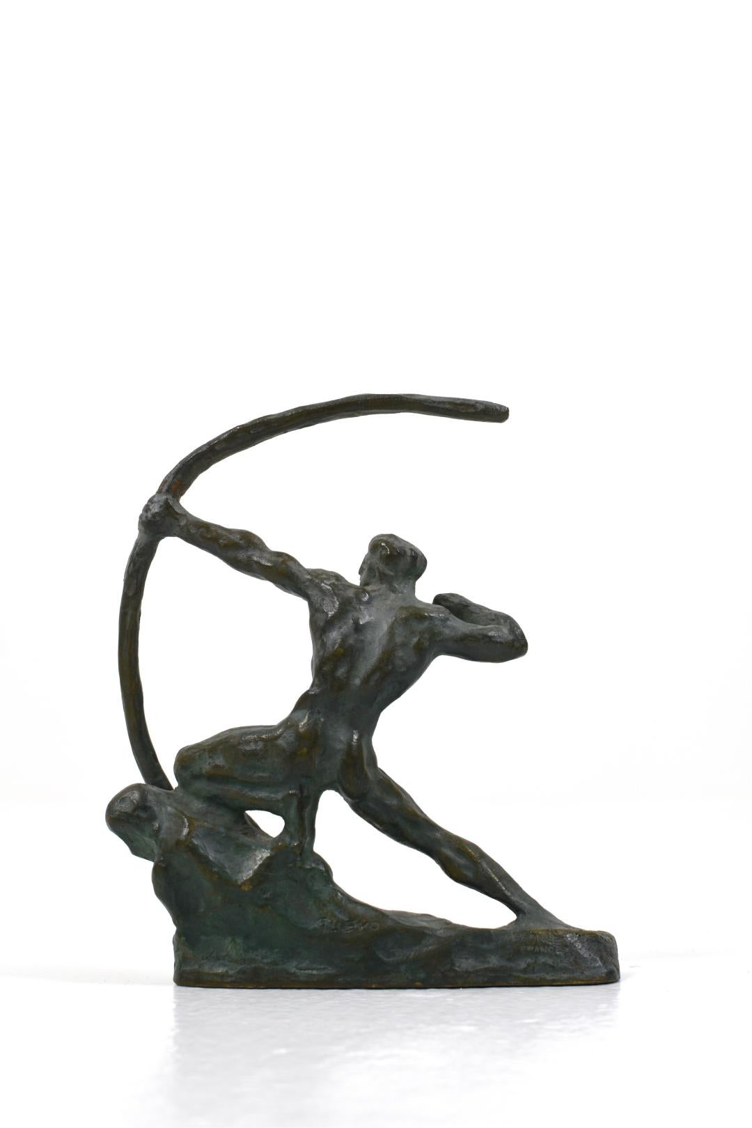 Art Deco Bronze Figure of an Archer, a masterpiece that captures the essence of grace, strength, and elegance in one exquisite sculpture. Crafted with meticulous attention to detail, this bronze figure stands as a testament to the timeless beauty of