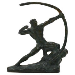 Vintage Bronze Sculpture of Archer Art Deco By Guero, France, 1930s