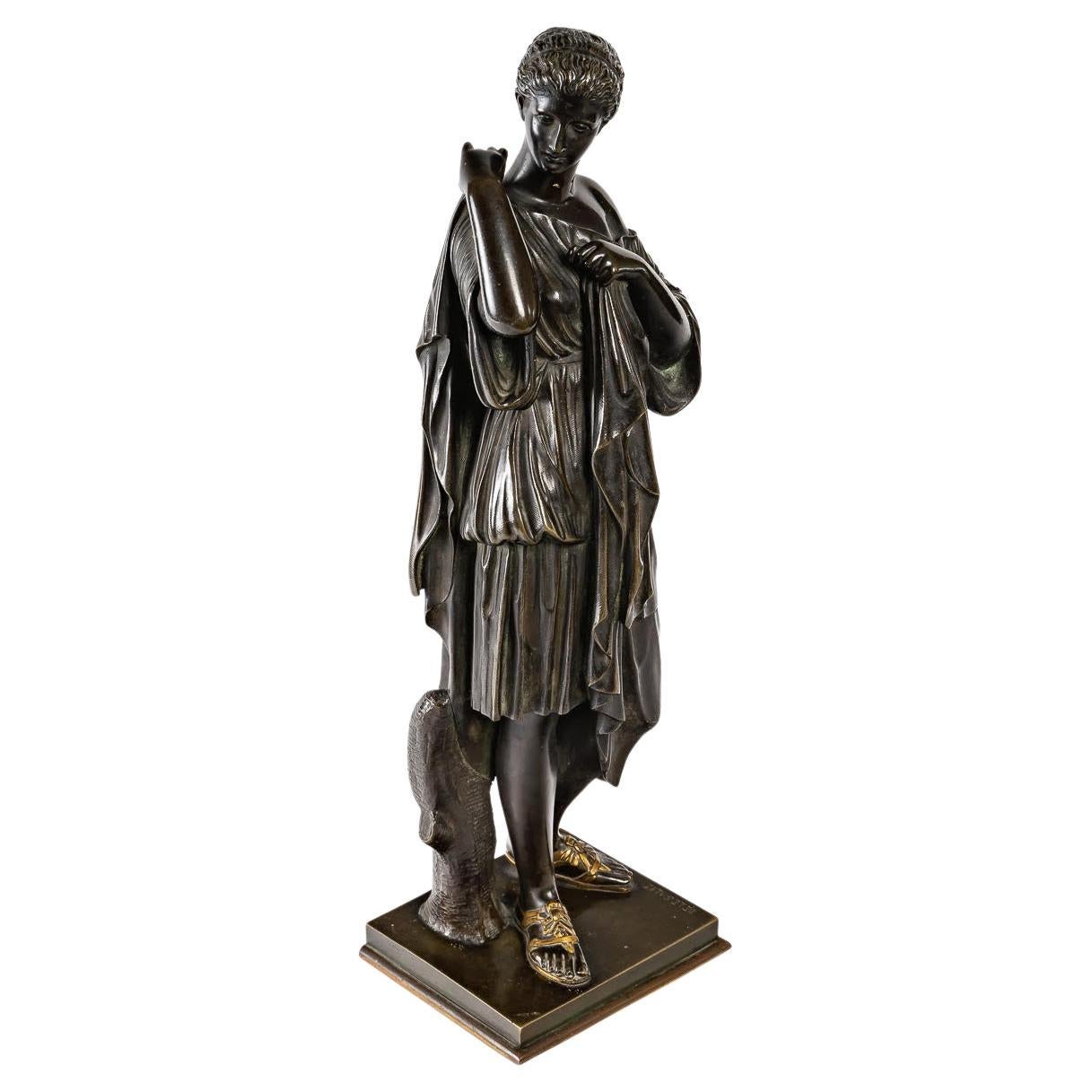 Bronzeskulptur von Artemis von Edouard Henri De Le Salle