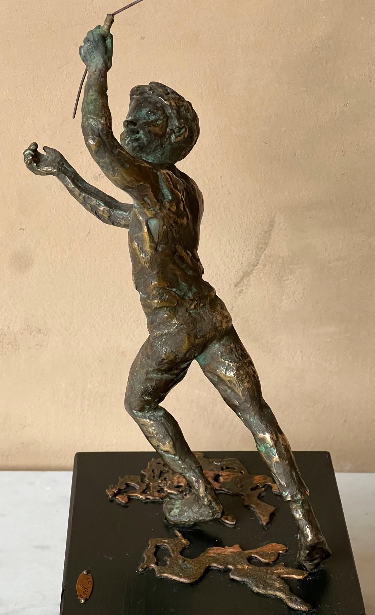 Hand-Carved Bronze Sculpture of Boy with Glass Balloon by Curtis Jere, circa 1967 For Sale
