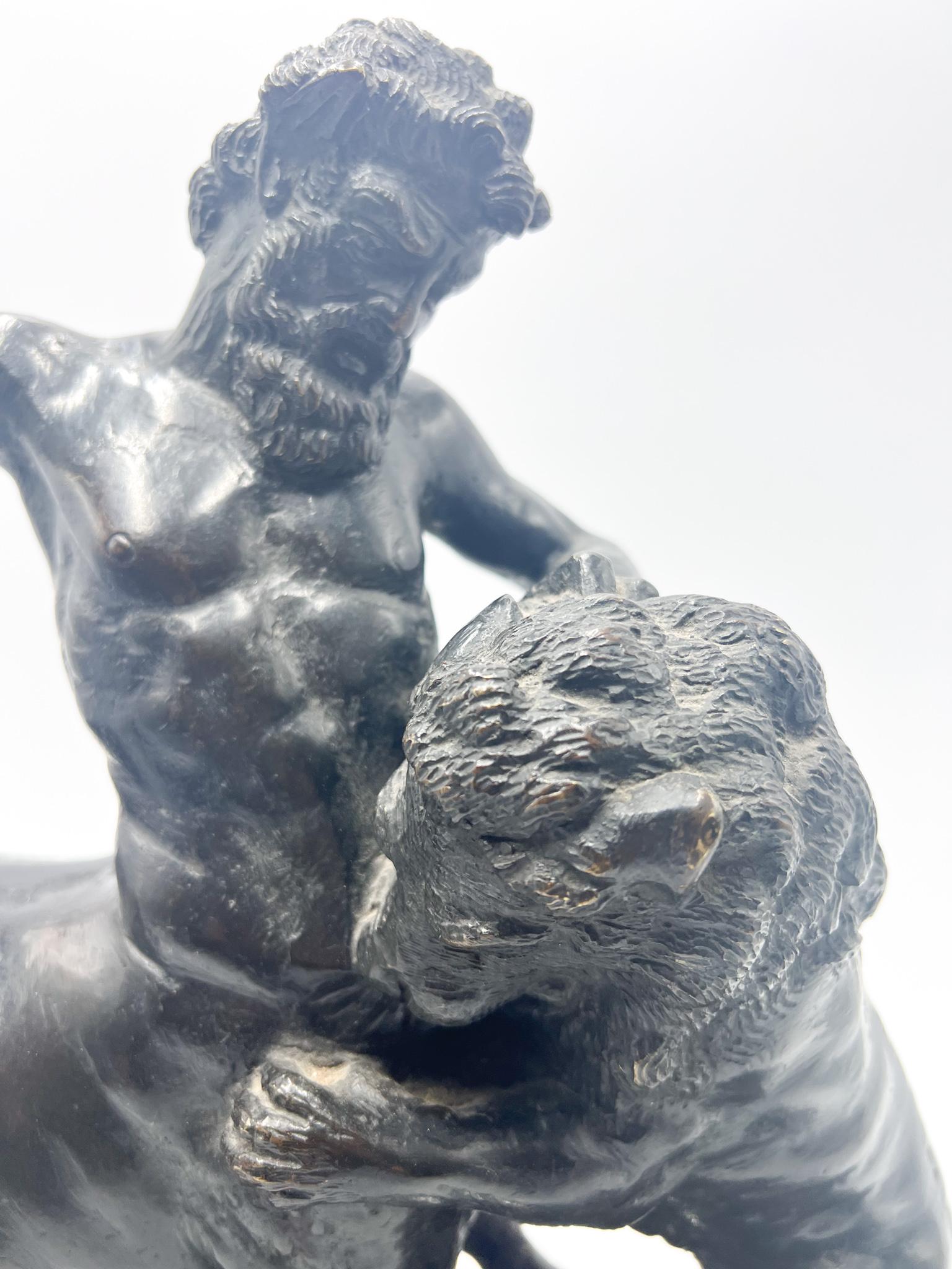 Bronze Sculpture of Centaur Fighting with Lion with Marble Base from 1800 For Sale 1