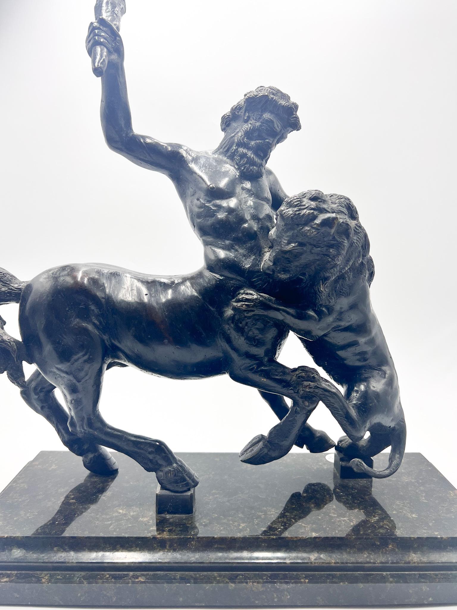 Bronze Sculpture of Centaur Fighting with Lion with Marble Base from 1800 For Sale 2