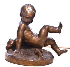 Bronze Sculpture of Child with Teddy Bear and Grasshopper by Pietro Piraino