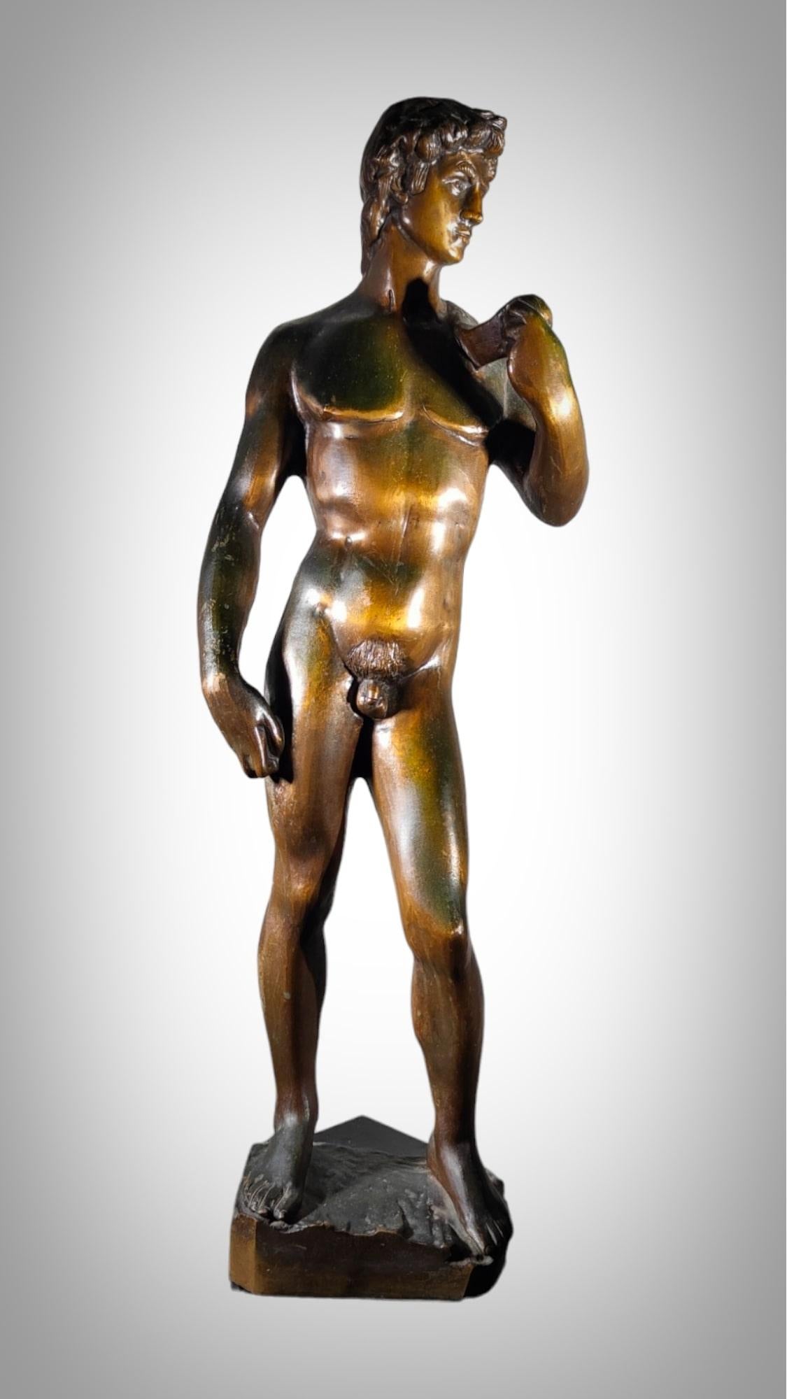 Bronze Sculpture Of David By Michelangelo
Large patinated bronze sculpture of David by Michelangelo. Excellent condition. 1950s. Dimensions: 84x20x15 cm