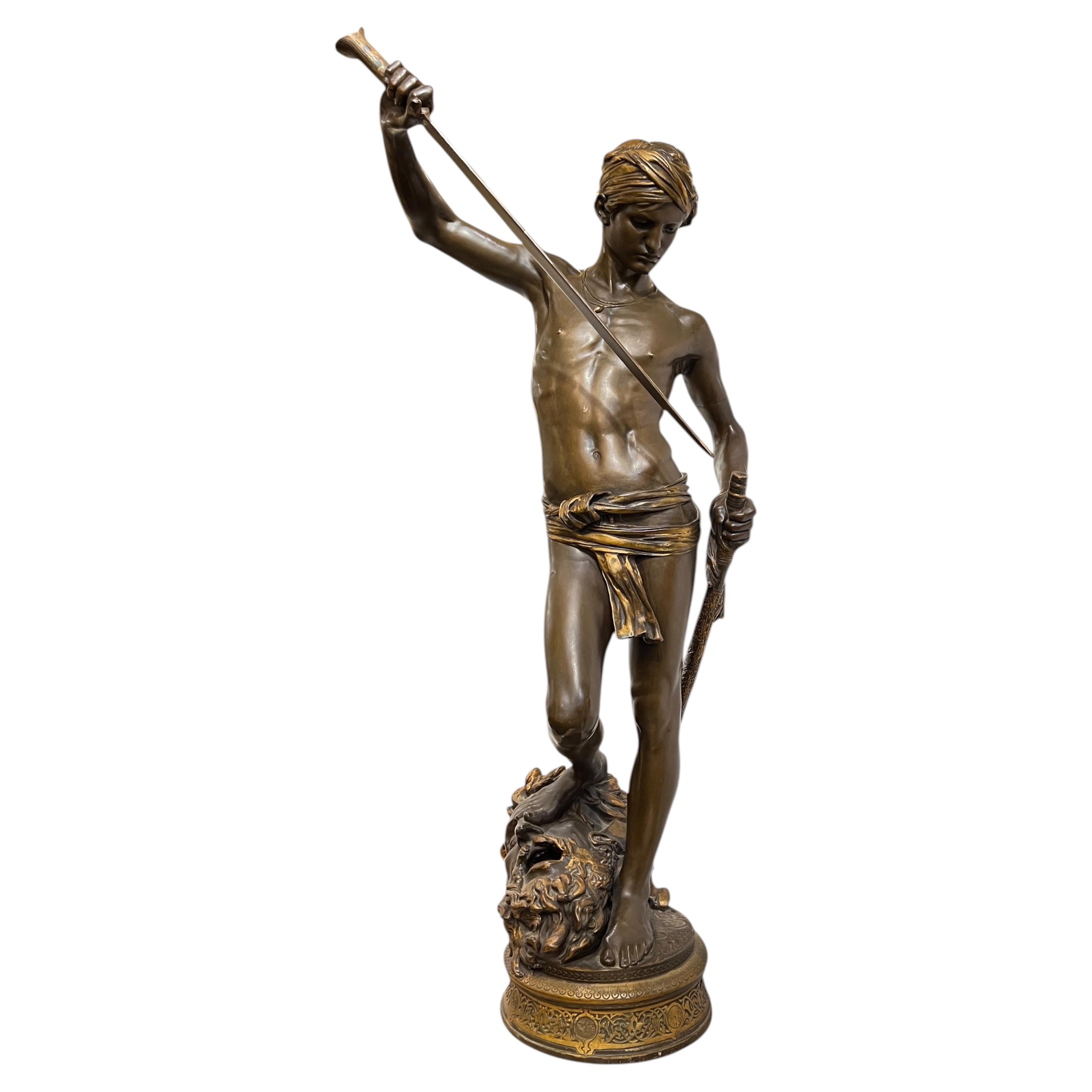 Bronze Sculpture of David & Slain Goliath After Antonin Mercie