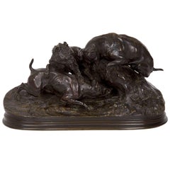 Antique Bronze Sculpture of Dogs Hunting by Pierre-Jules Mene
