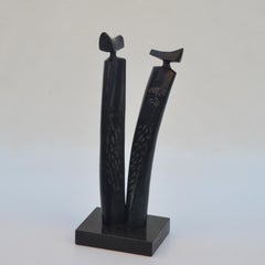 Bronze Sculpture of Elongated Male and Female on Marble Plinth