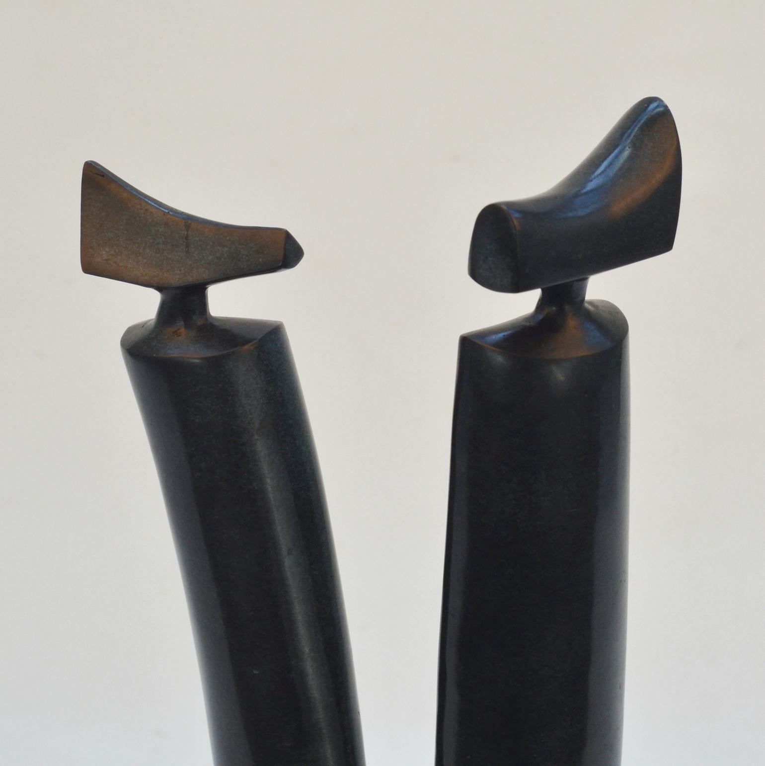 European Bronze Sculpture of Elongated Male and Female on Marble Plinth For Sale