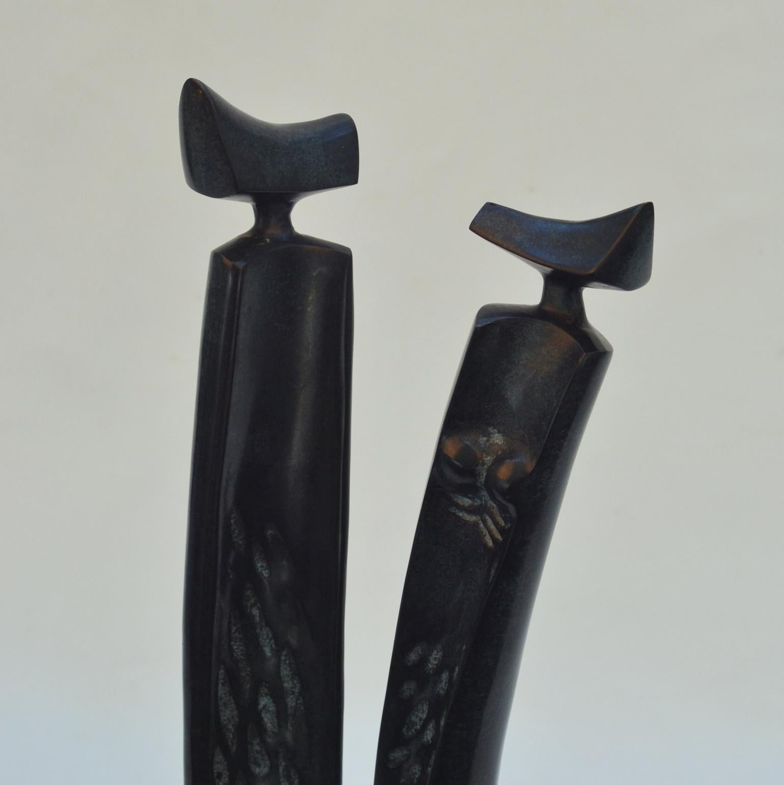 Bronze Sculpture of Elongated Male and Female on Marble Plinth For Sale 1