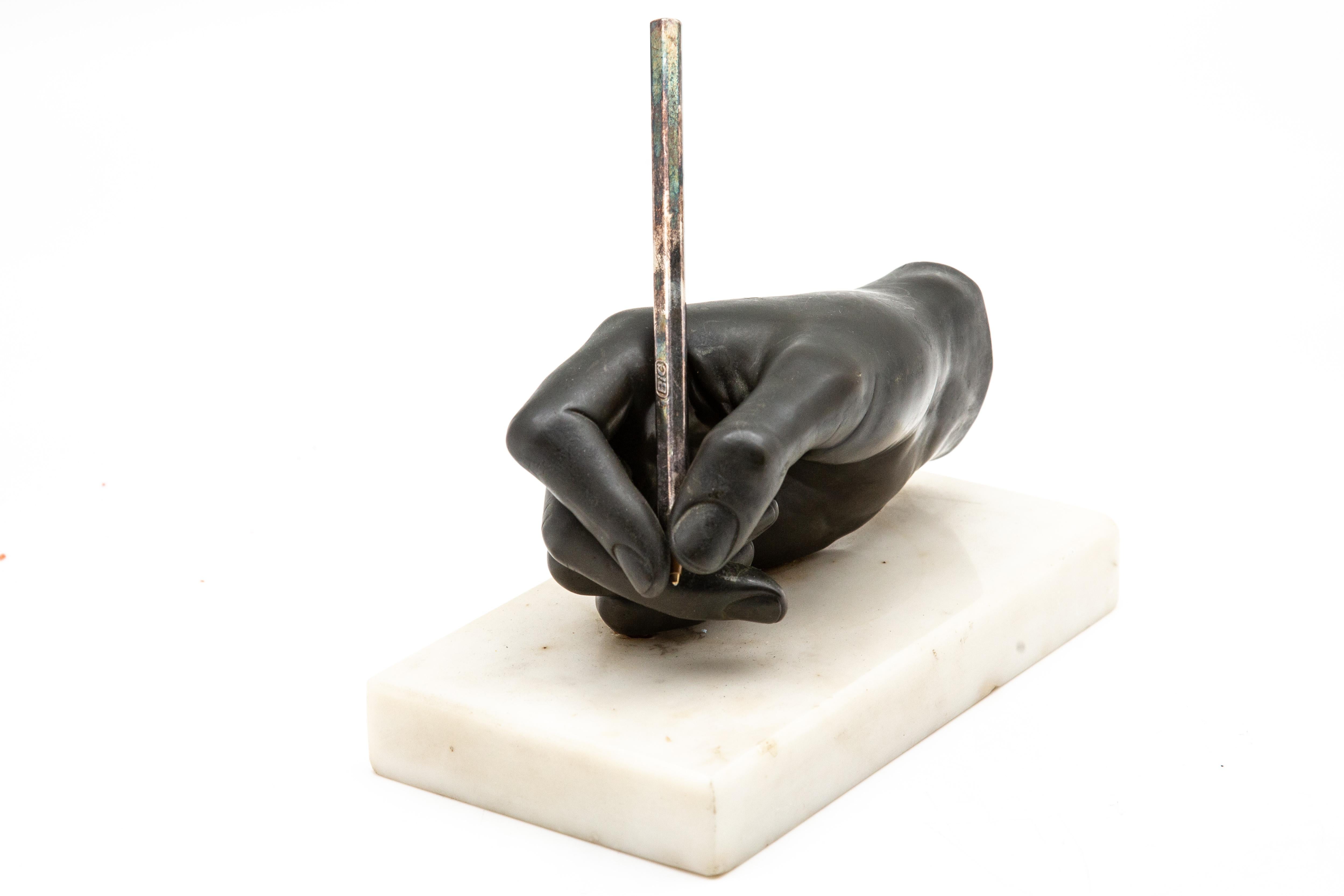 19th Century Bronze Sculpture of Hand on Marble Base