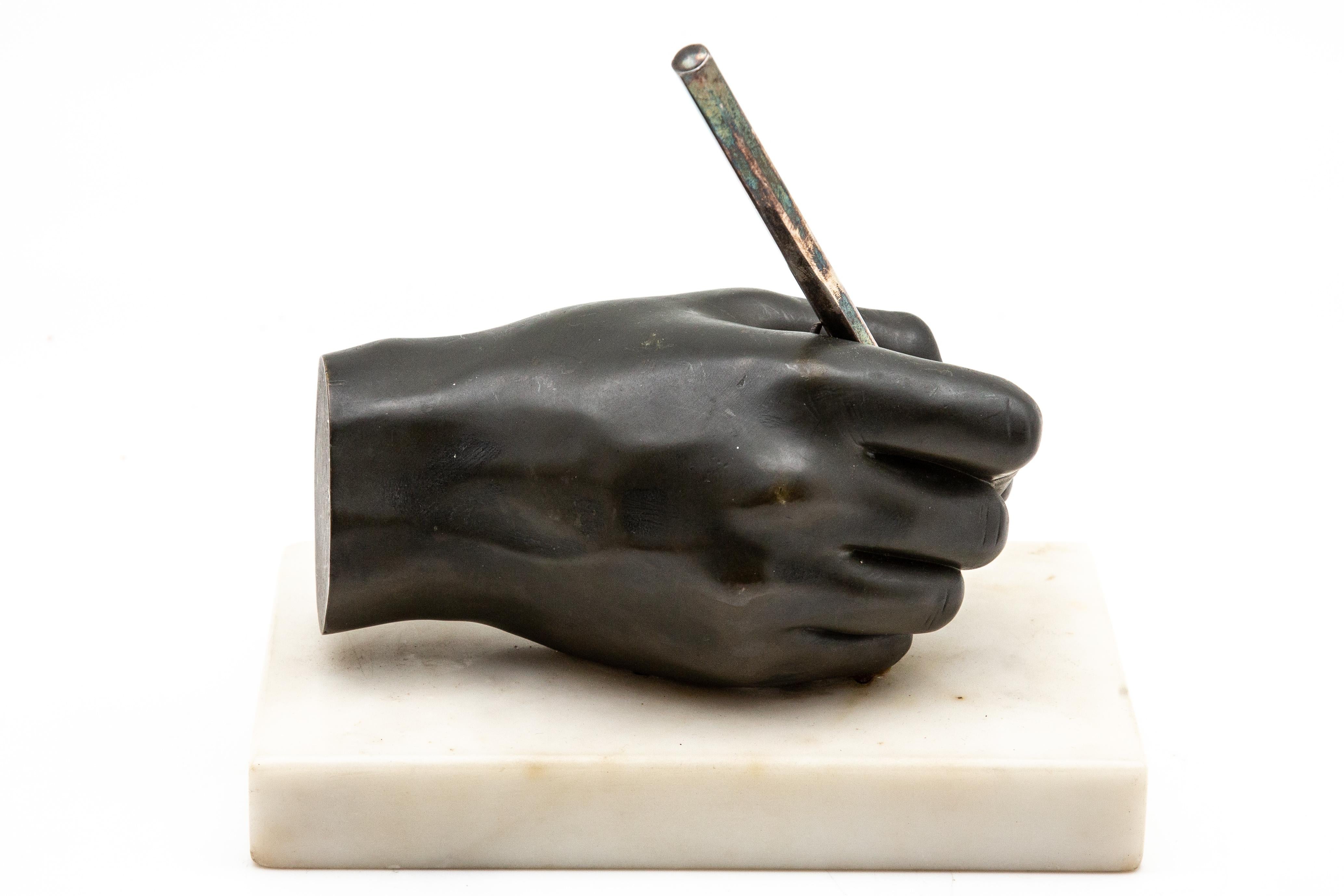 Bronze Sculpture of Hand on Marble Base 2