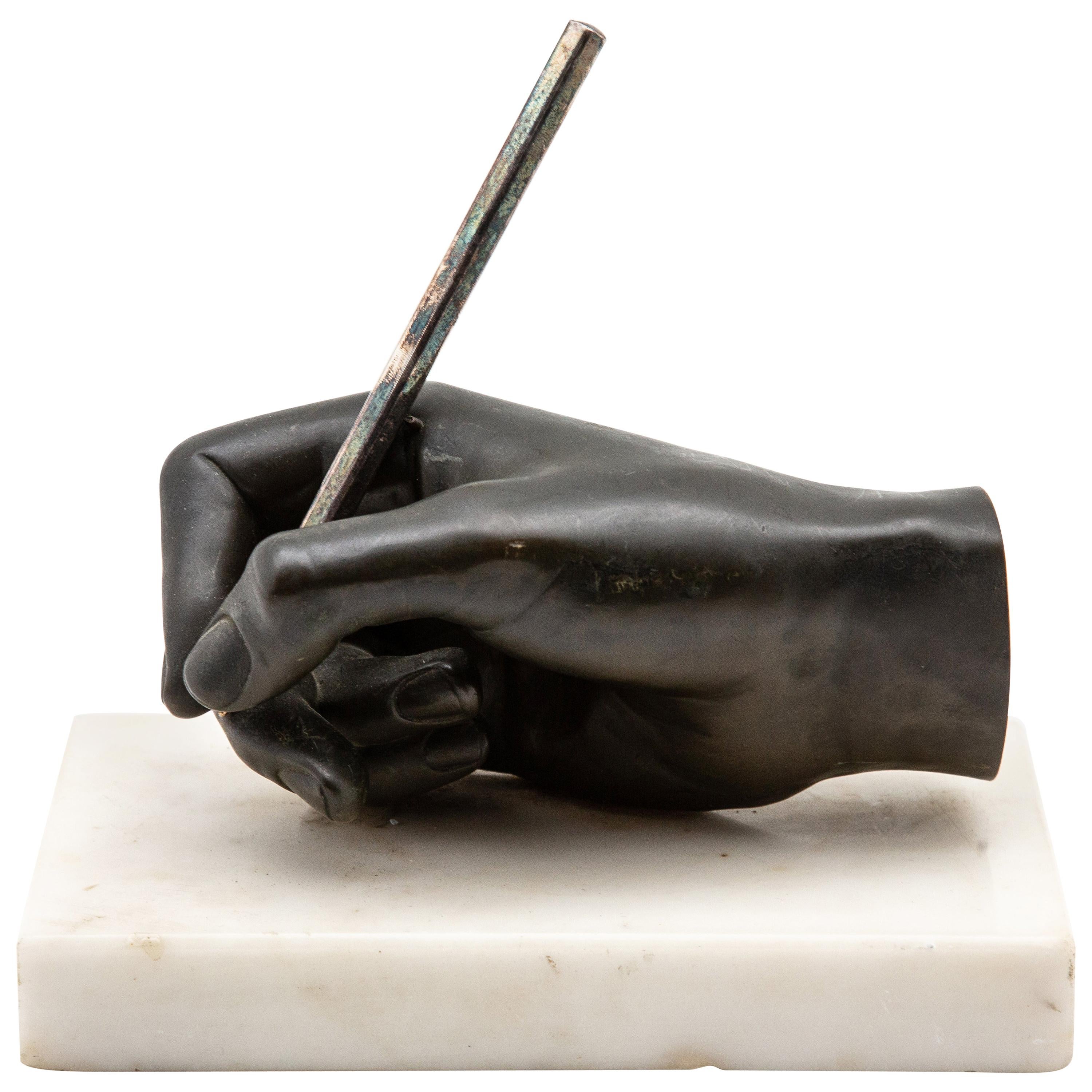 Bronze Sculpture of Hand on Marble Base