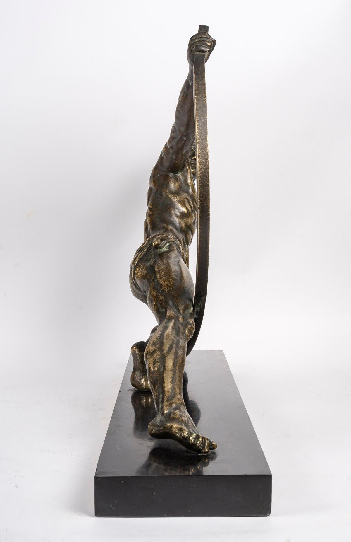 Bronze Sculpture of Heracles, Marble base, Early 20th Century. For Sale 1