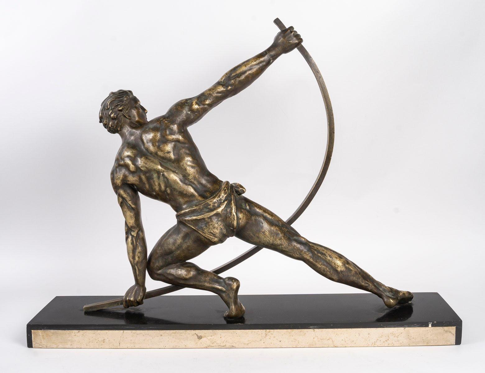 Bronze Sculpture of Heracles, Marble base, Early 20th Century. For Sale 2