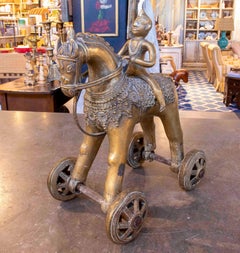 Bronze Sculpture of Horse and Rider on Wheels, Tribal Style, 1930