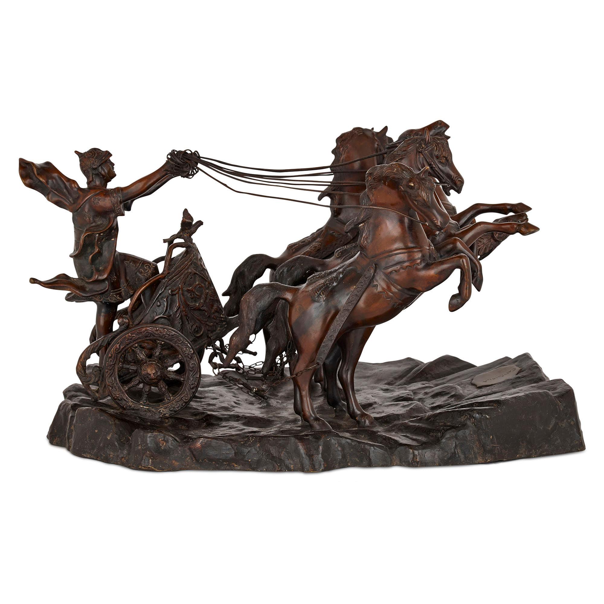 Large  Chariot  Modern Artwork Stick Statue Figurine 100% Bronze Sculpture Deal 