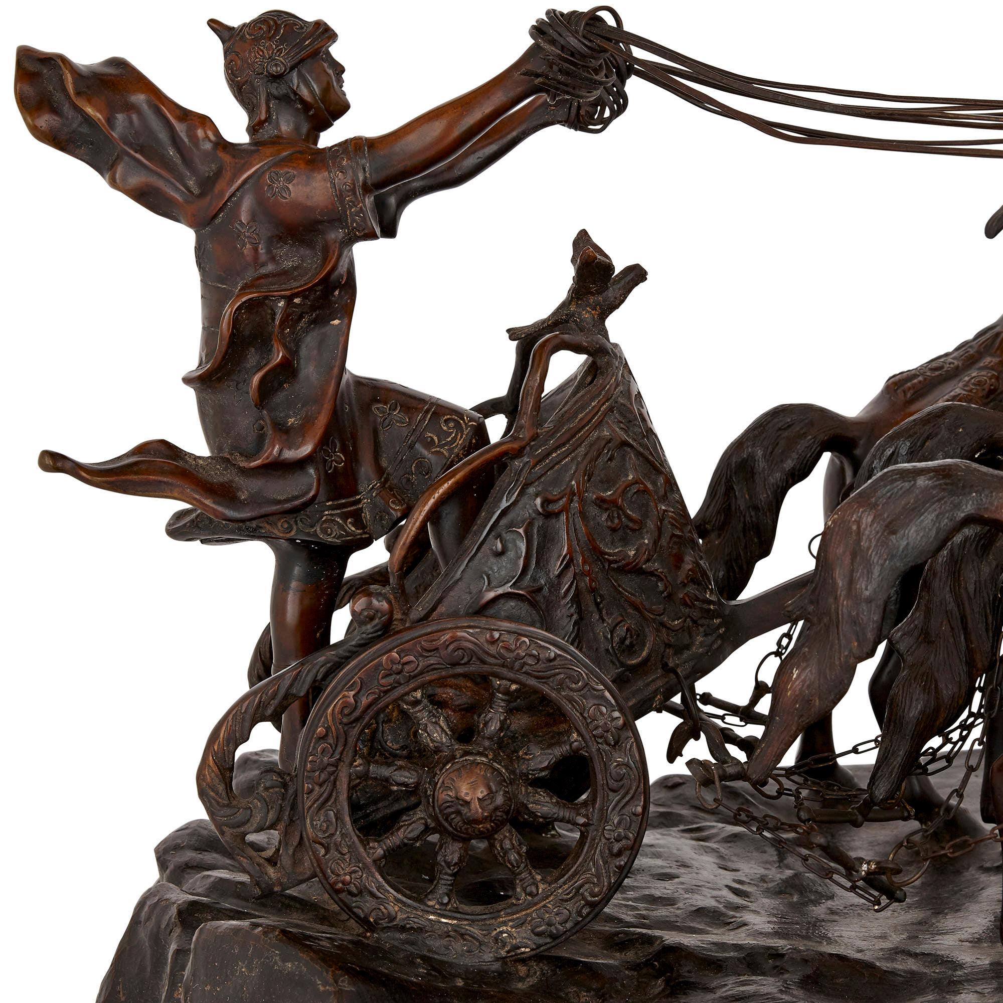 Italian Bronze Sculpture of Horse Drawn Chariot by Tommaso Campaiola For Sale