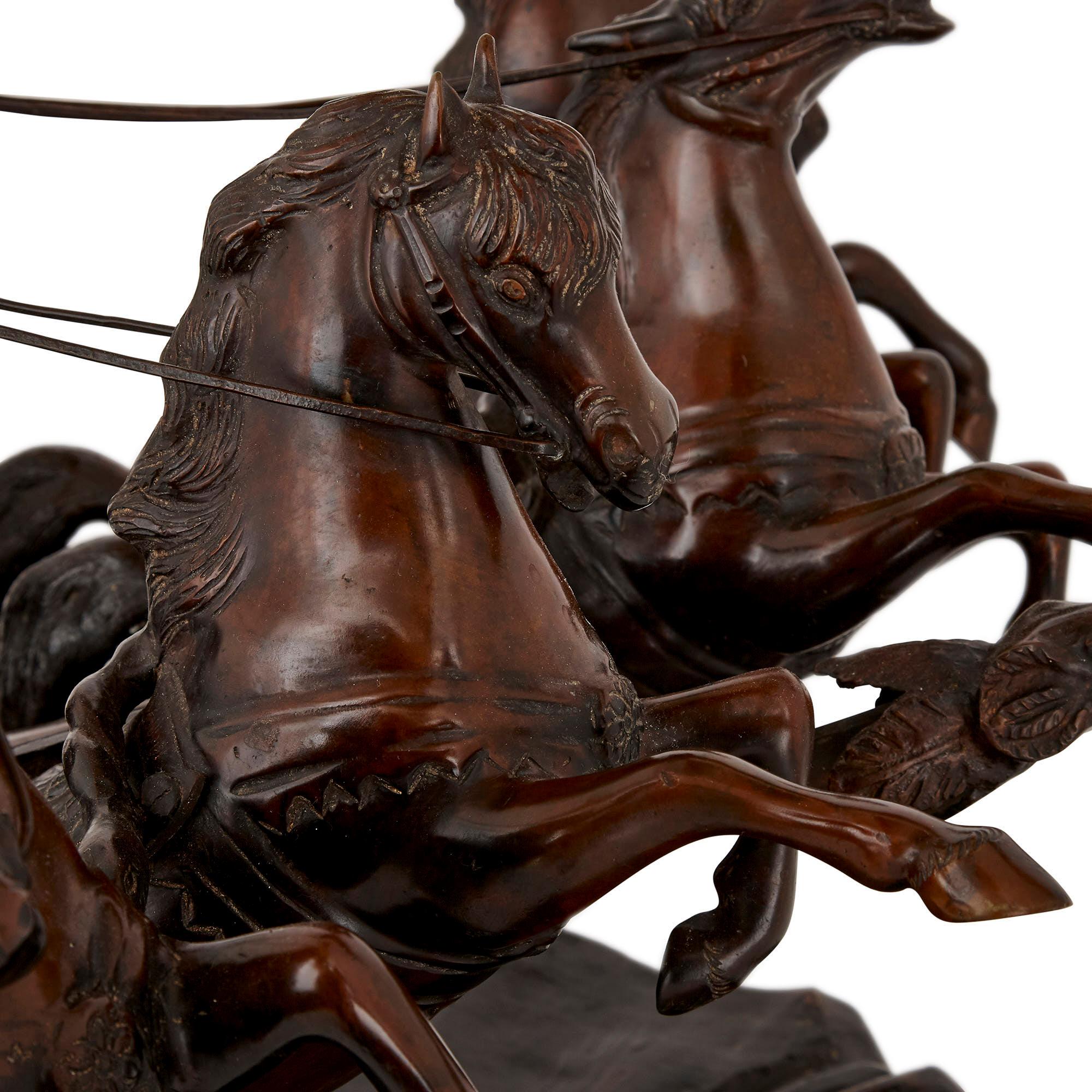 Patinated Bronze Sculpture of Horse Drawn Chariot by Tommaso Campaiola For Sale