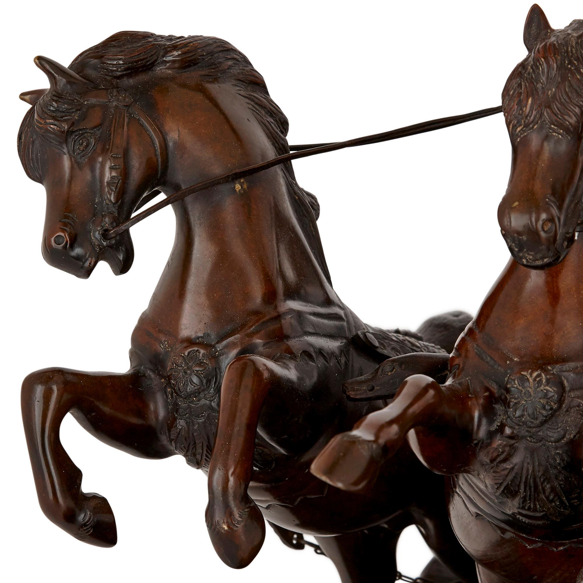 20th Century Bronze Sculpture of Horse Drawn Chariot by Tommaso Campaiola For Sale