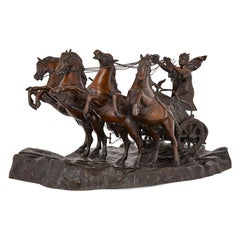 Antique Bronze Sculpture of Horse Drawn Chariot by Tommaso Campaiola