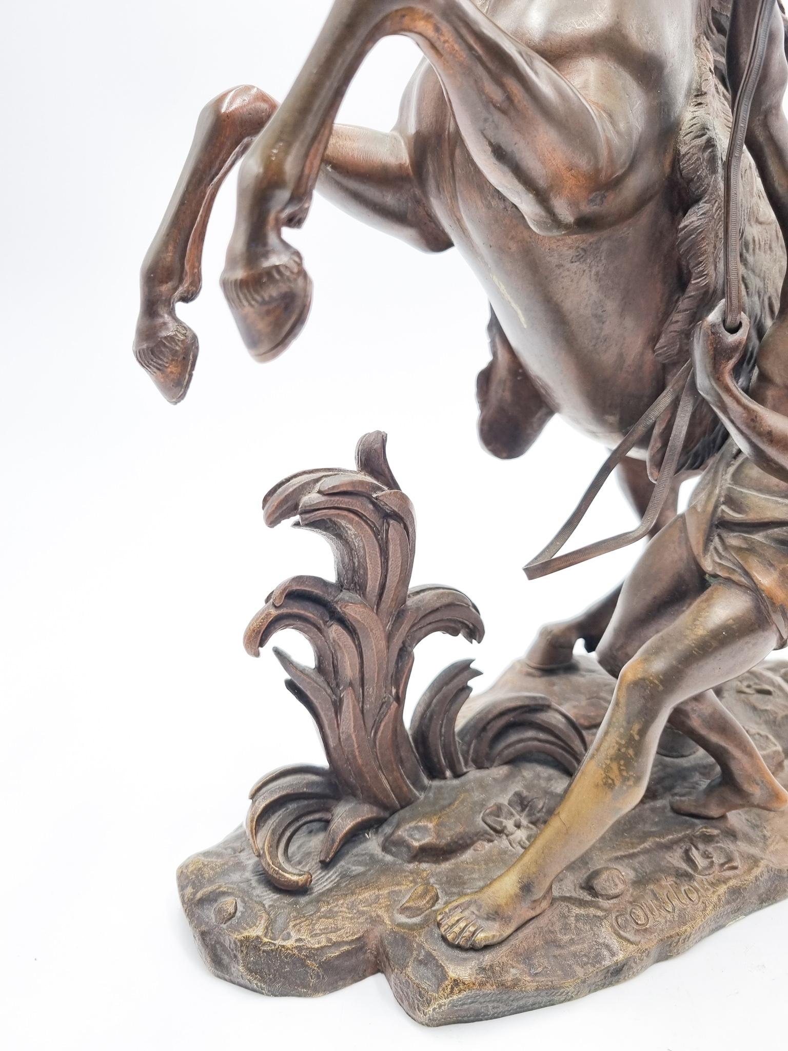 Arts and Crafts Bronze Sculpture of Horse with Rider 