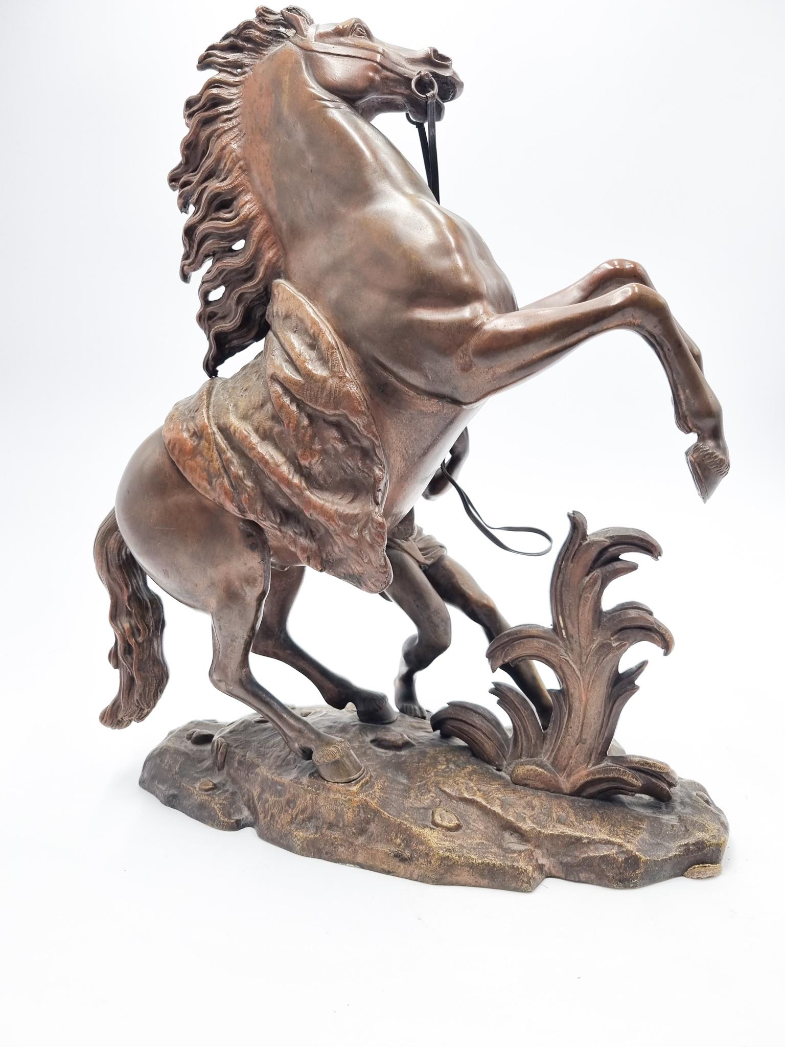 French Bronze Sculpture of Horse with Rider 