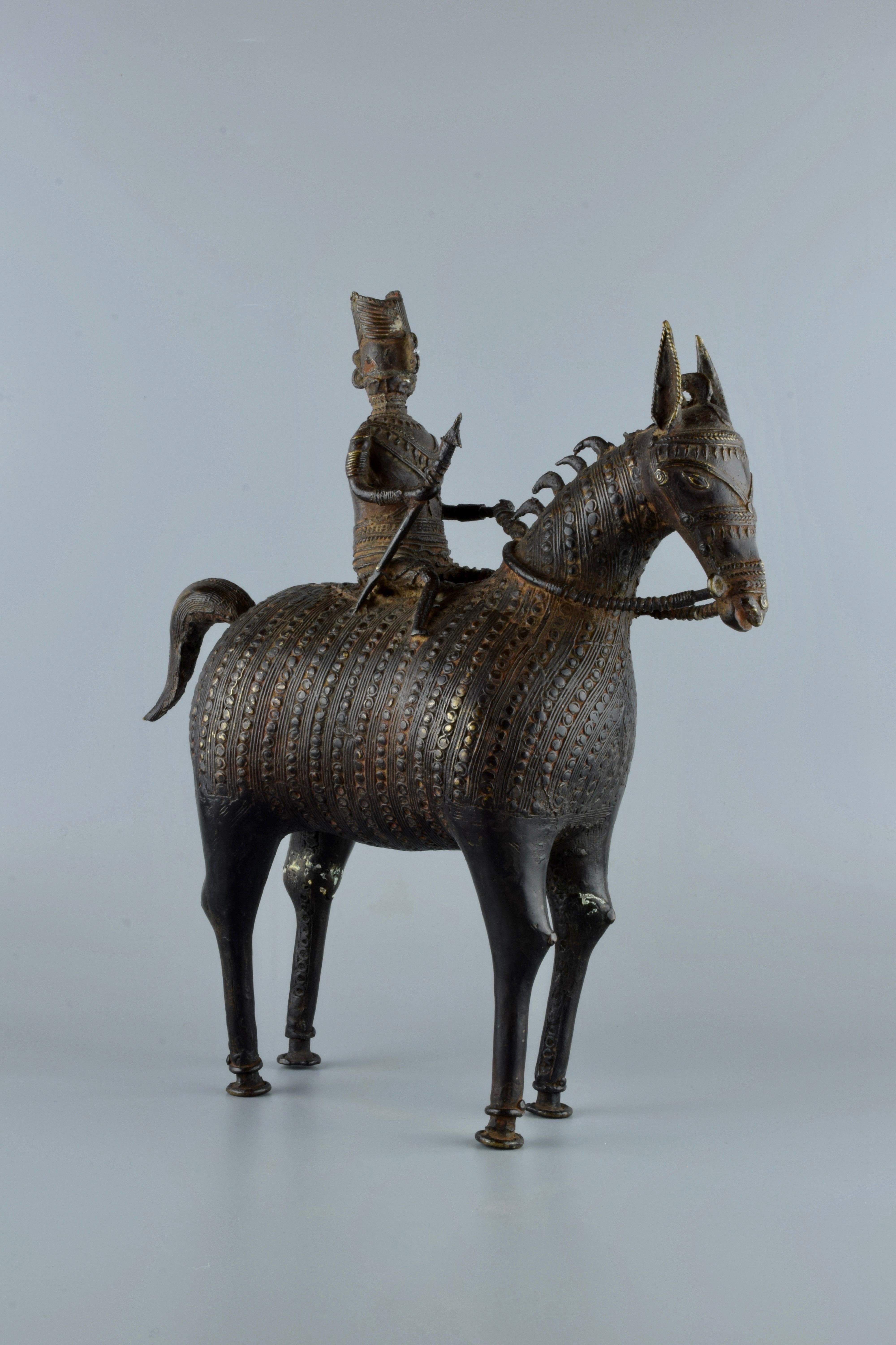 Indian Bronze Sculpture of Horse with Rider, India, 19th Century