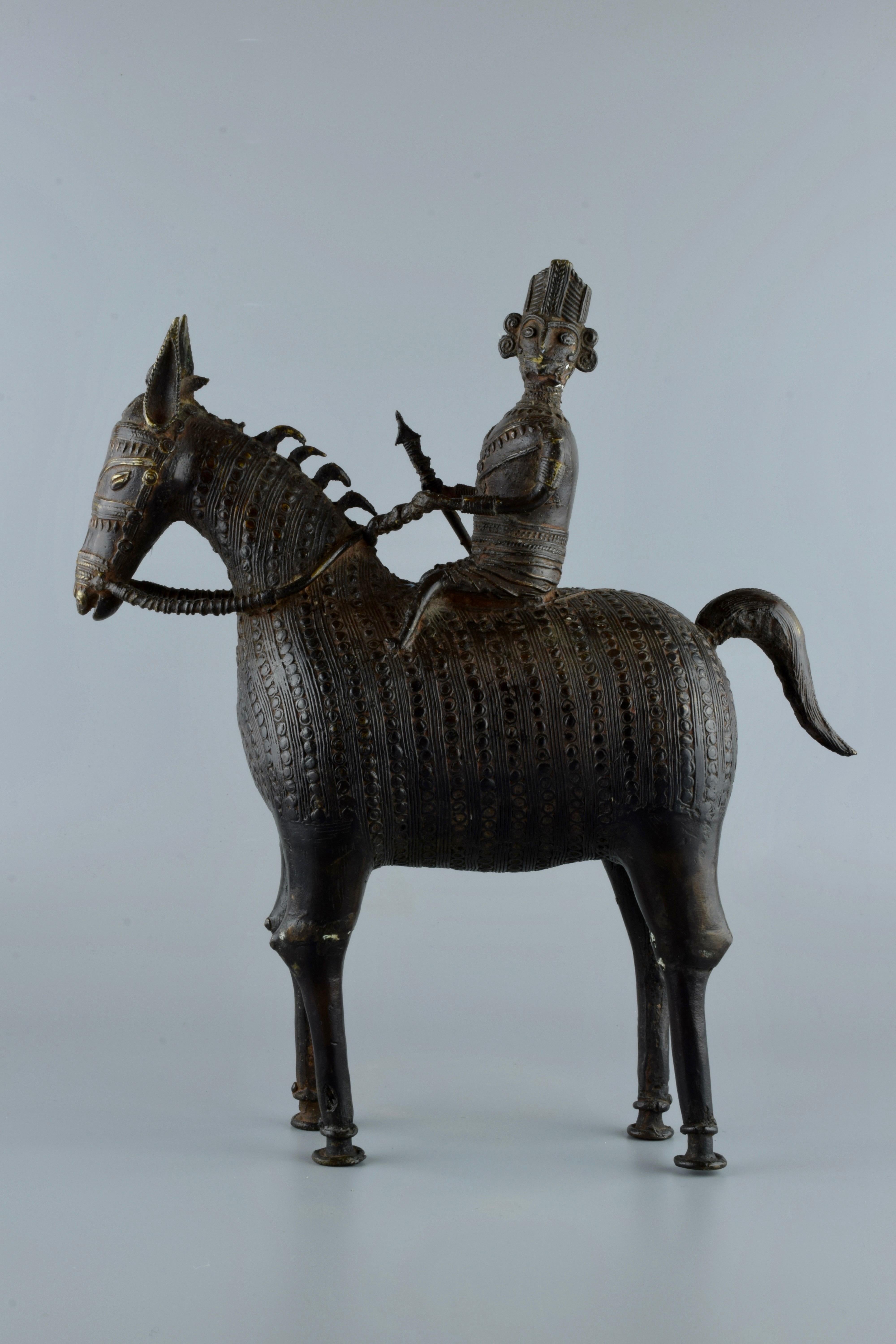 Bronze Sculpture of Horse with Rider, India, 19th Century 2