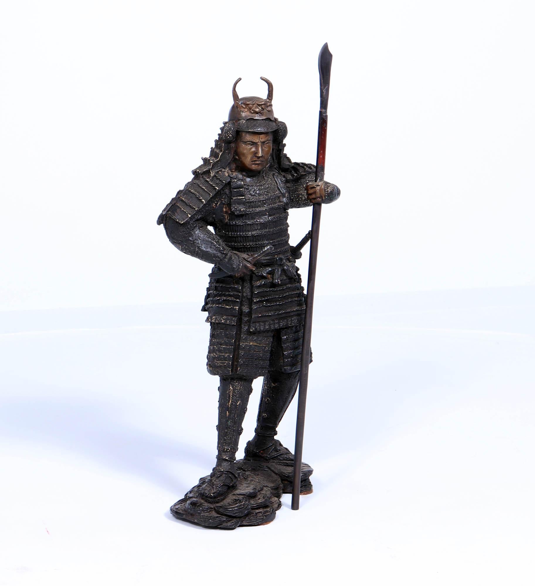 Escultura de Bronce de Guerrero Samurai Japonés Francés en venta