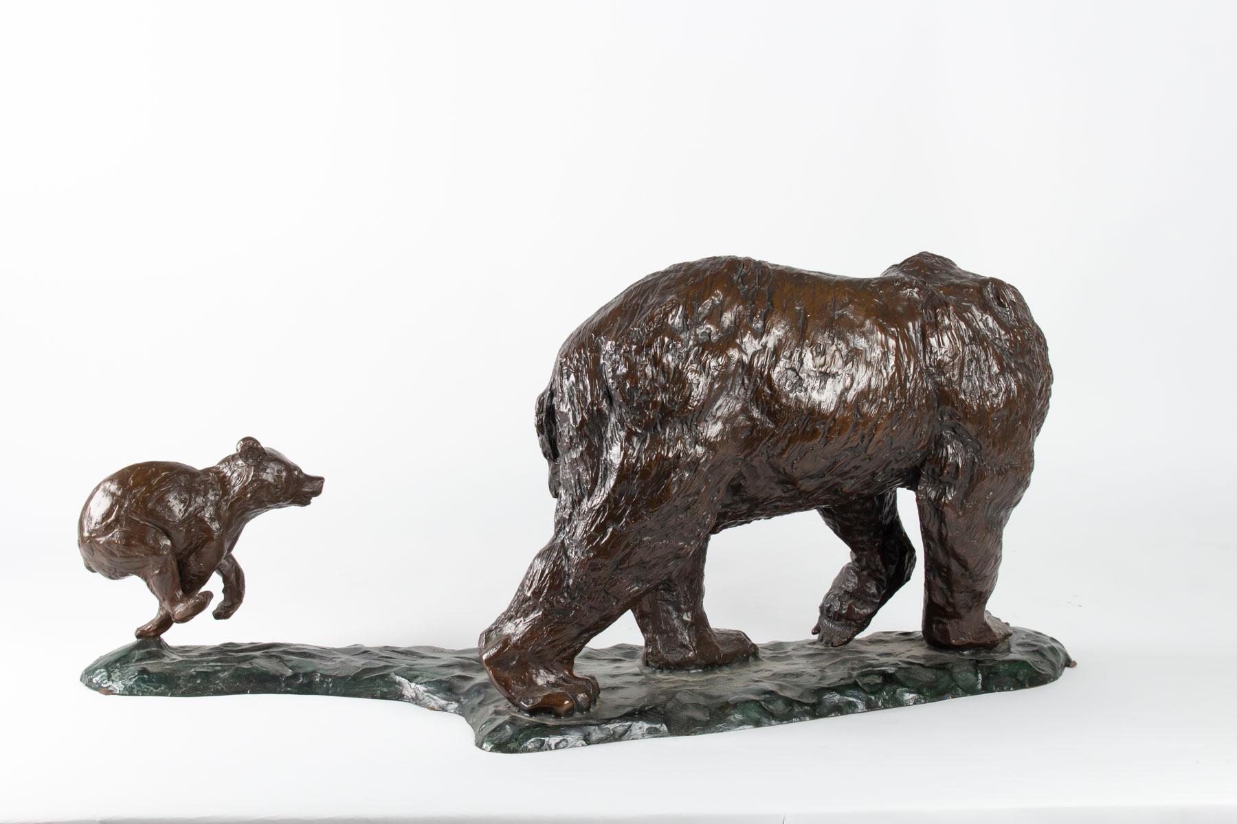 Bronze Sculpture of Jean Vassil, Contemporary Art, Bear and his Small 2