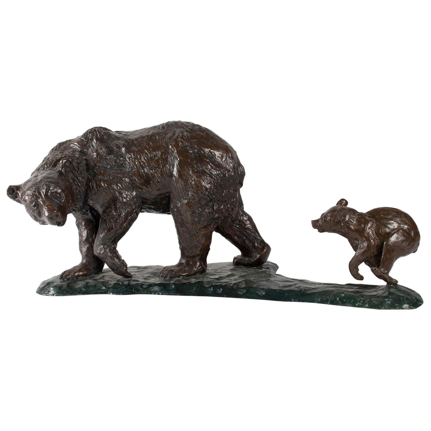 Bronze Sculpture of Jean Vassil, Contemporary Art, Bear and his Small