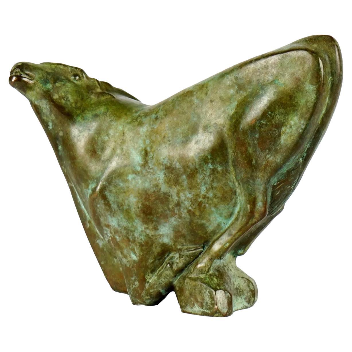 Bronze Sculpture of Kneeling Antelope, Barbara Beretich (1936-2018)