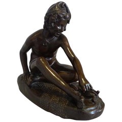 Bronze-Skulptur des „Le Petit Pecheur Napolitain“ von Francois Rude
