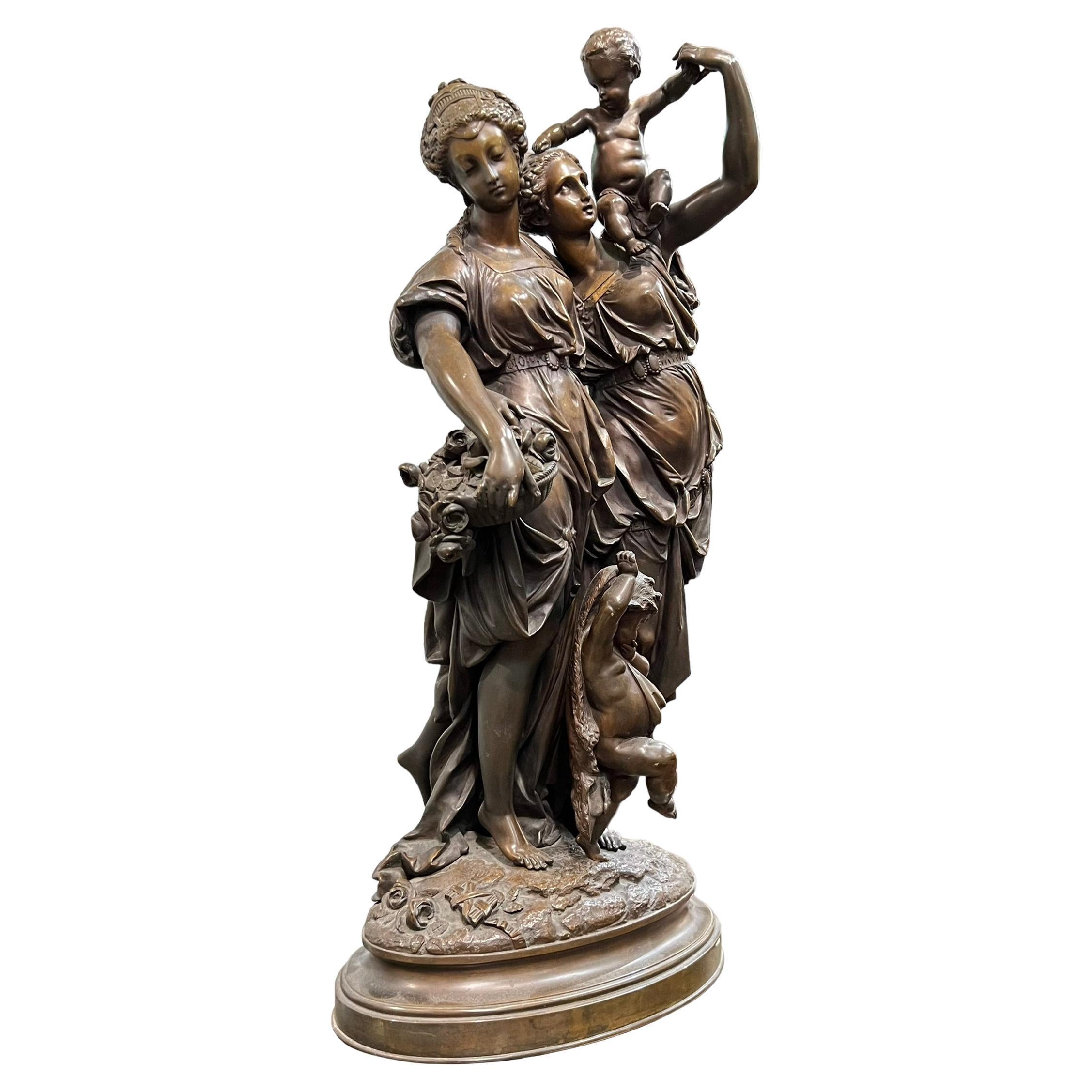 Sculpture en bronze d'une jeune fille par Auguste Joseph Carrier en vente