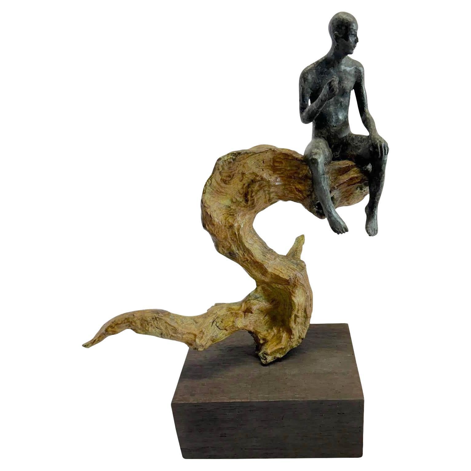 Bronze Sculpture Of Man Sitting On A Twig, Germany, Contemporary For Sale