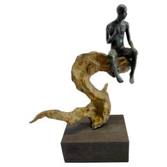 Sculpture en bronze d'un homme assis sur une brindille, Allemagne, Contemporary