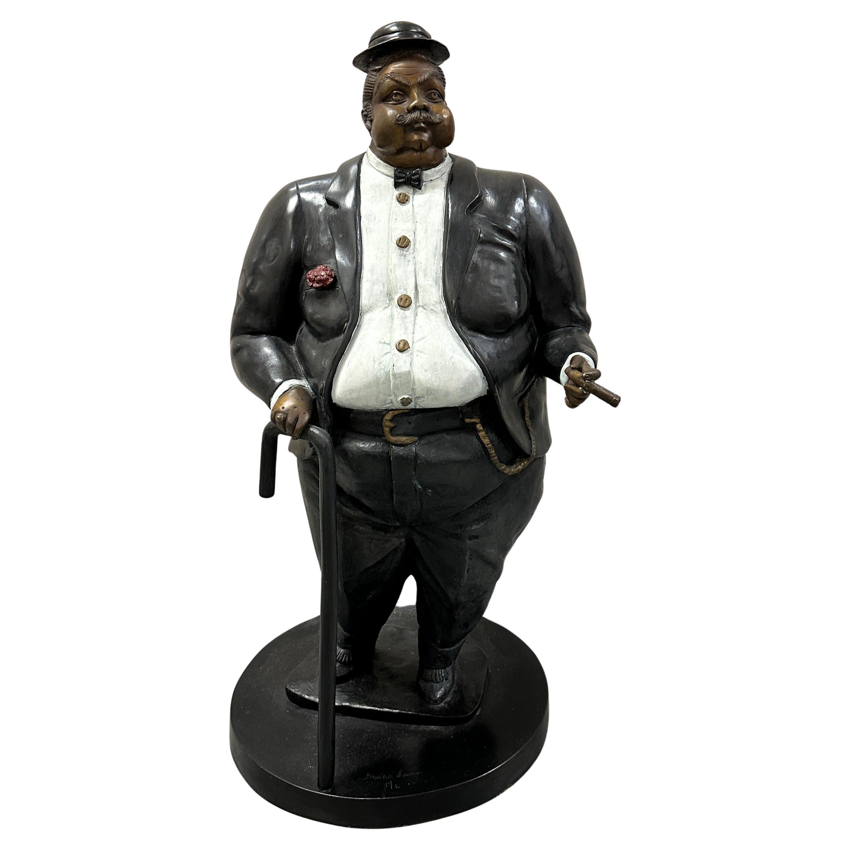 Bronze Sculpture Of Man With Cigar By Bruno Luna "Don Circo"