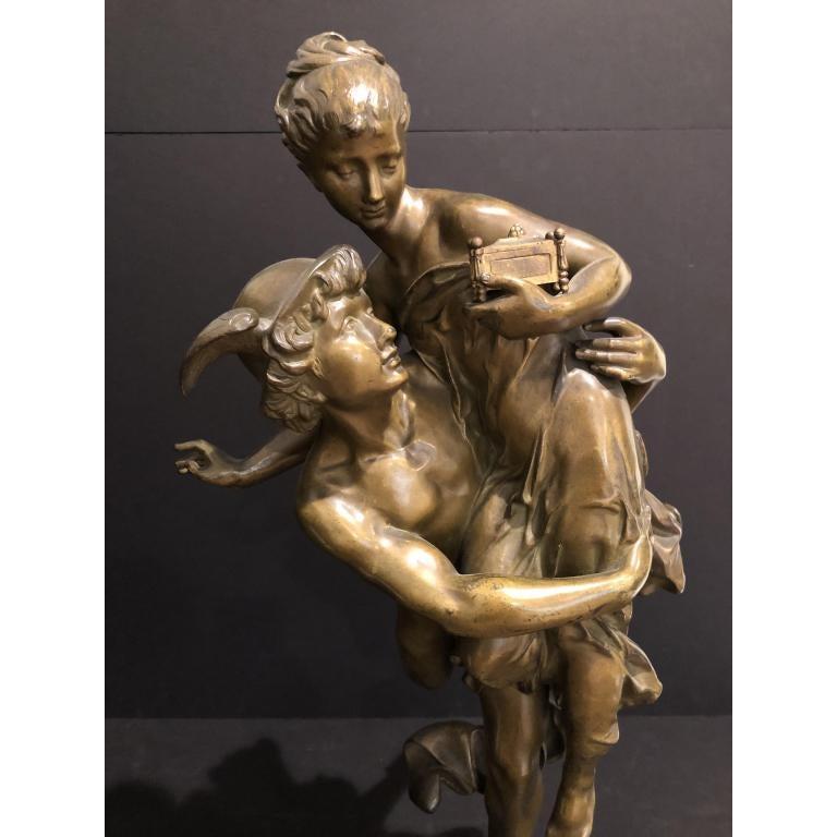 Belle Époque Bronze Sculpture of Mercury and Pandora by Faure De Brousse, France