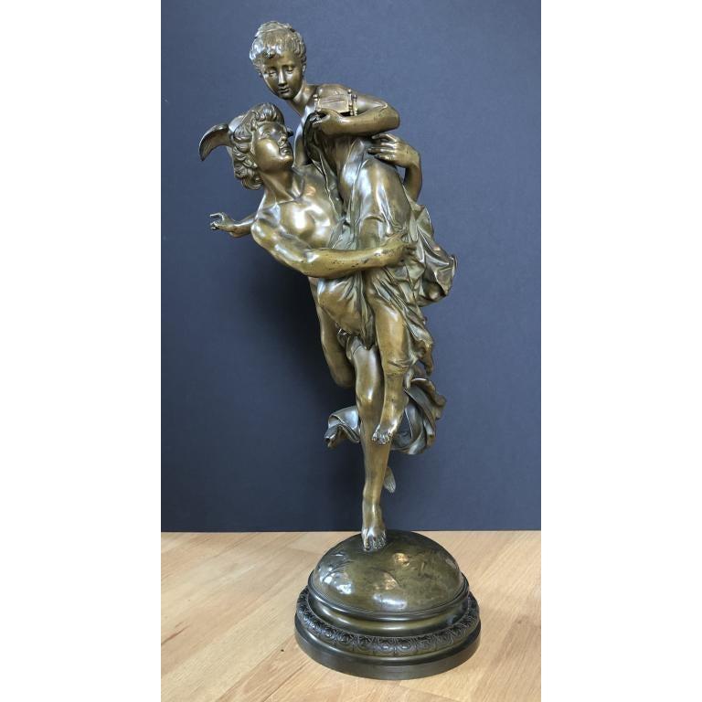 Patinated Bronze Sculpture of Mercury and Pandora by Faure De Brousse, France