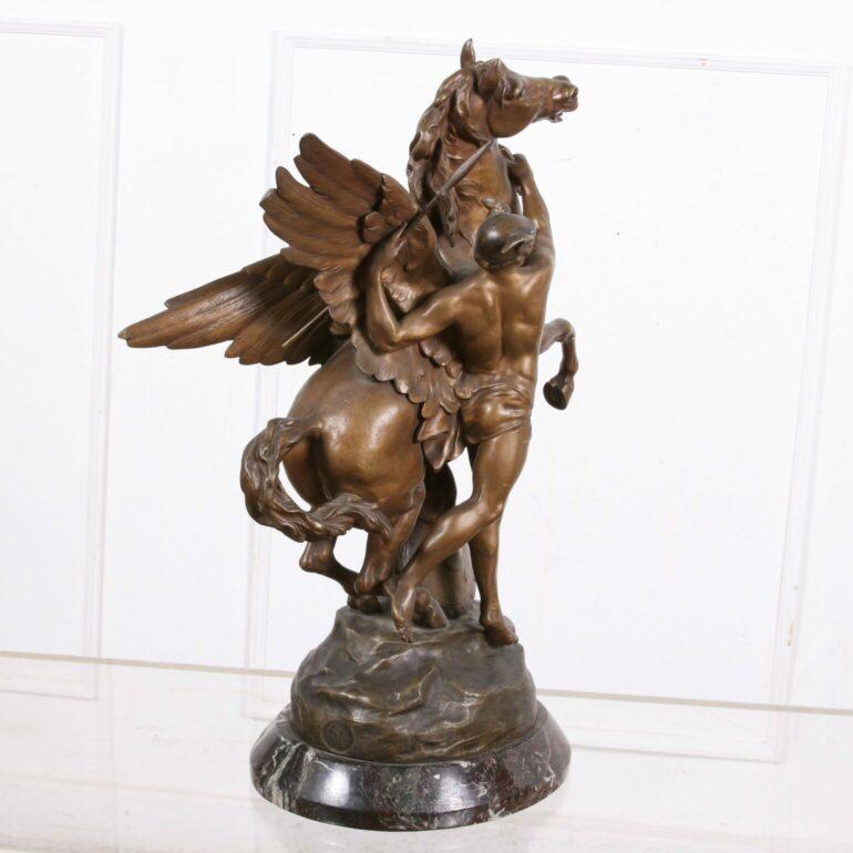 Français Sculpture en bronze de Mercure et Pegasus par Emile Picault