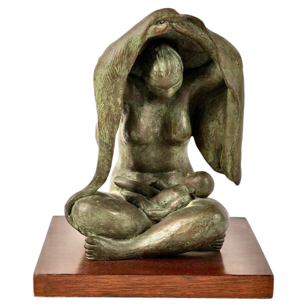 Bronze Sculpture of Mother and Child, Jose Kuri-Brena (Mexican, 1914-2004):