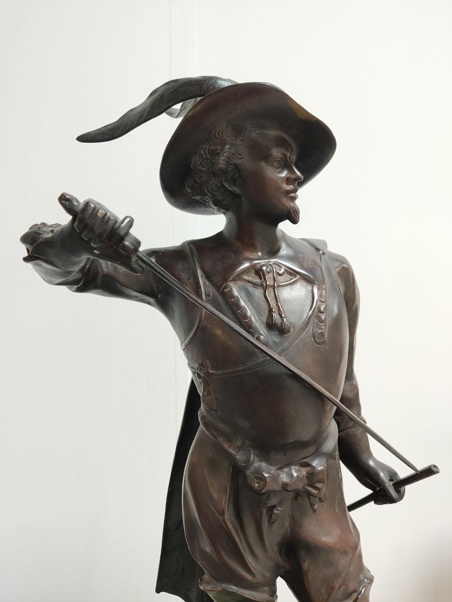 Italian Bronze Sculpture of Musketeer Drawing a Weapon For Sale