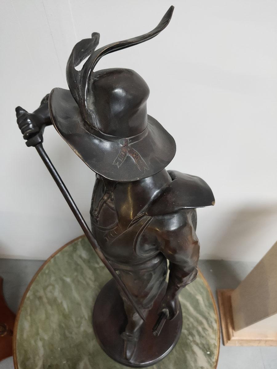 Contemporary Bronze Sculpture of Musketeer Drawing a Weapon For Sale