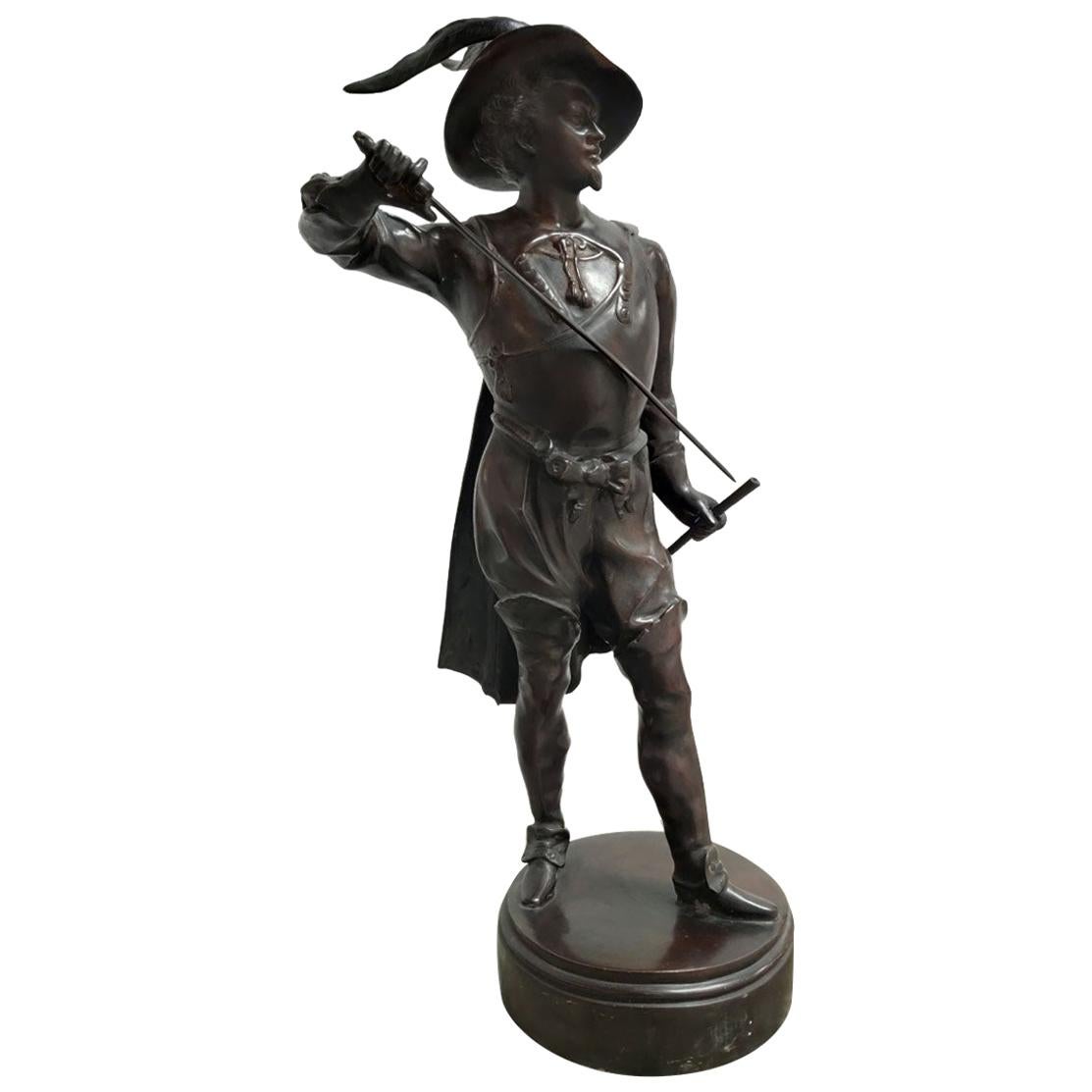 Bronze Sculpture of Musketeer Drawing a Weapon For Sale