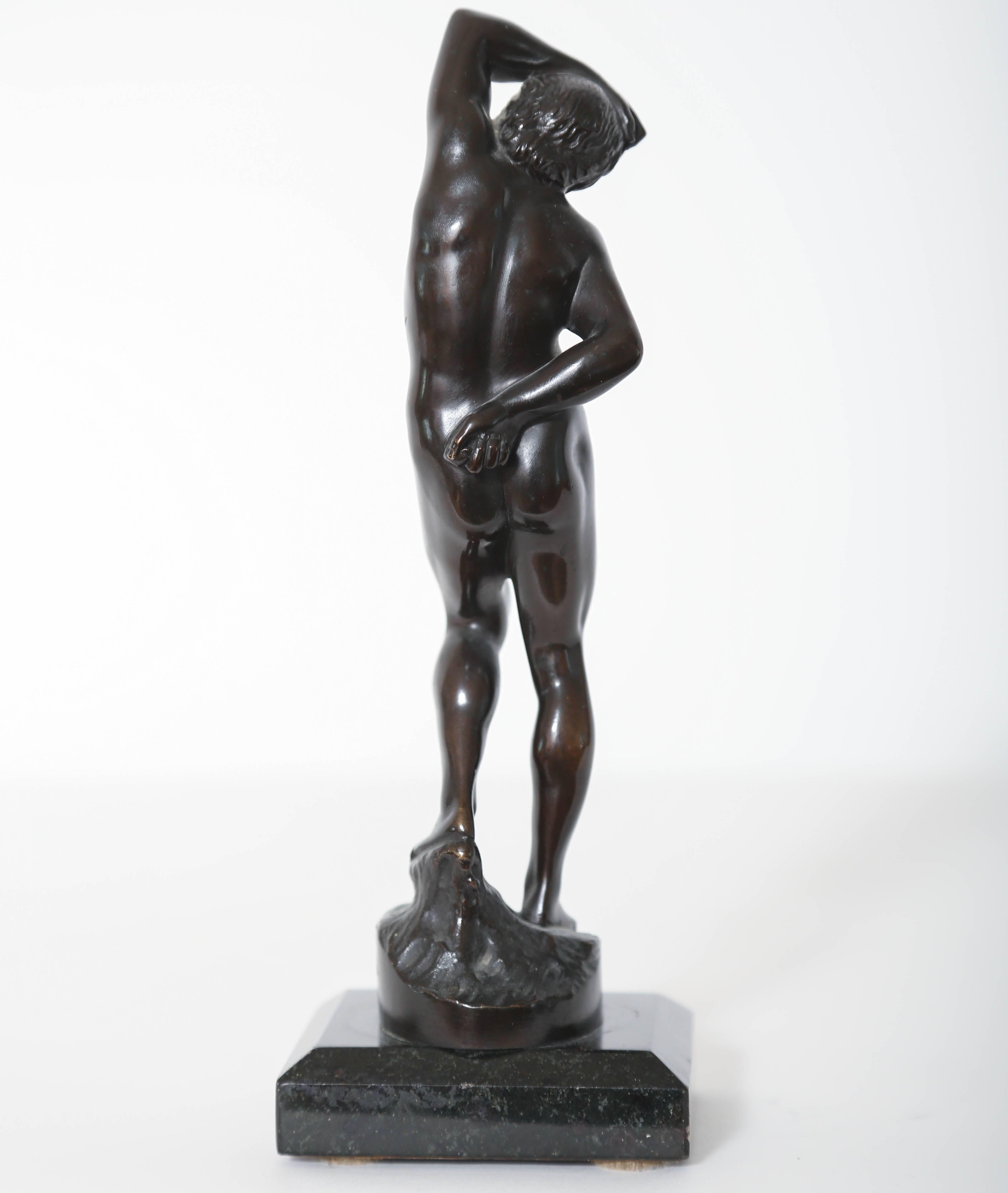 Cast Bronze Sculpture of Nude Narcissus, after Barthelemy Prieur, German, circa 1900