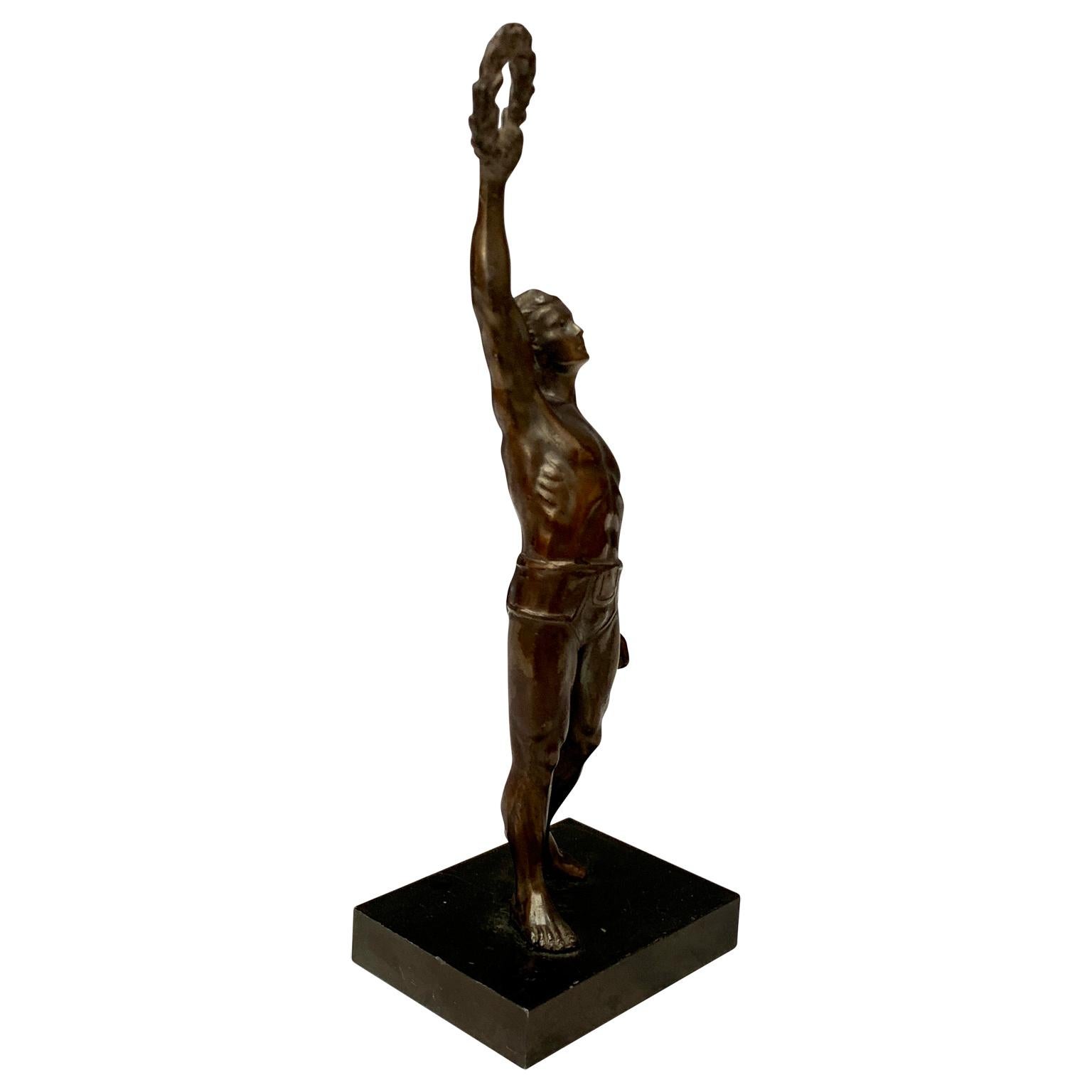 Swedish Bronze Sculpture Of Olympic Man Early 20th Century For Sale