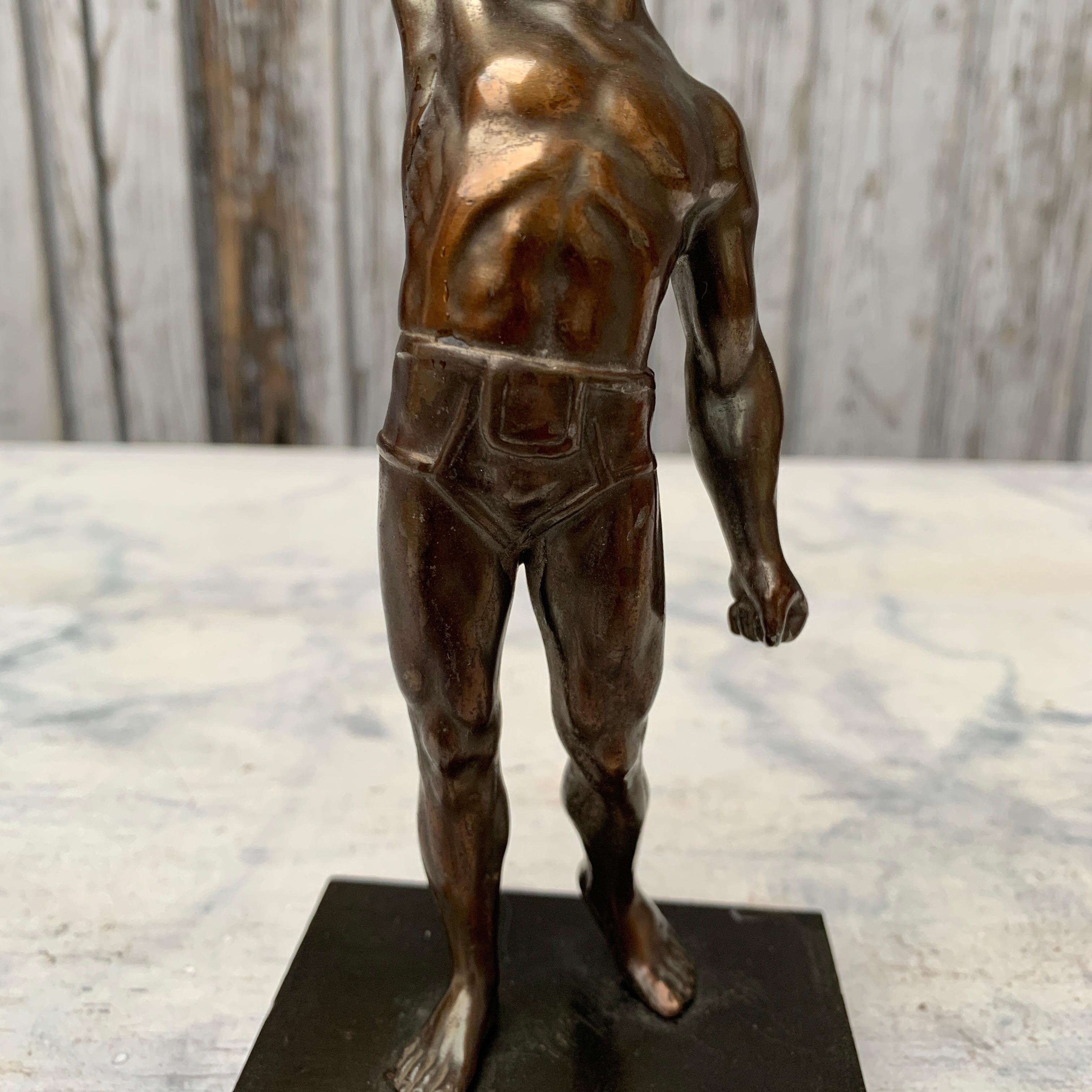 Metal Bronze Sculpture Of Olympic Man Early 20th Century For Sale