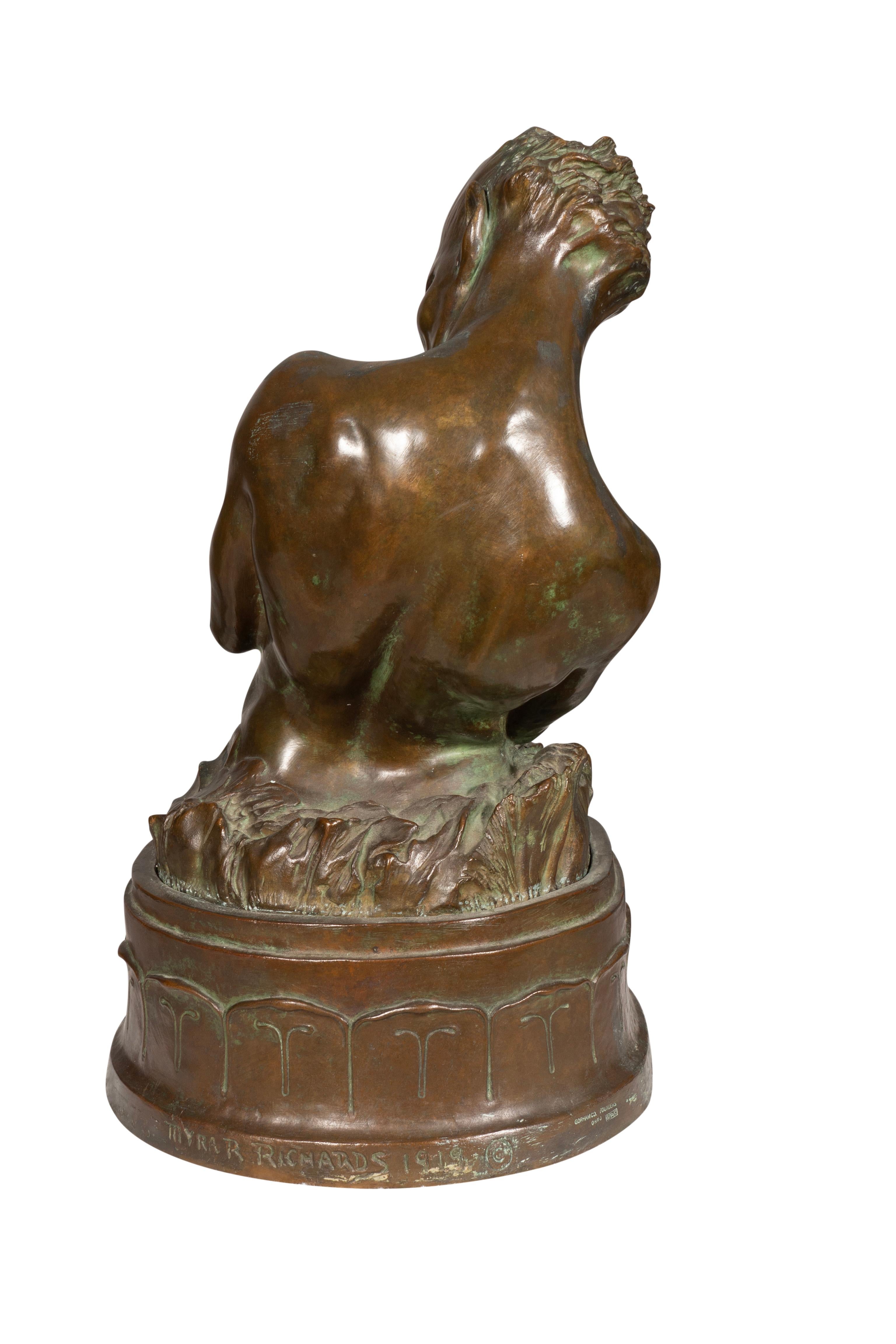 Bronze Sculpture Of Pan By Myra Reynolds Richards In Good Condition In Essex, MA