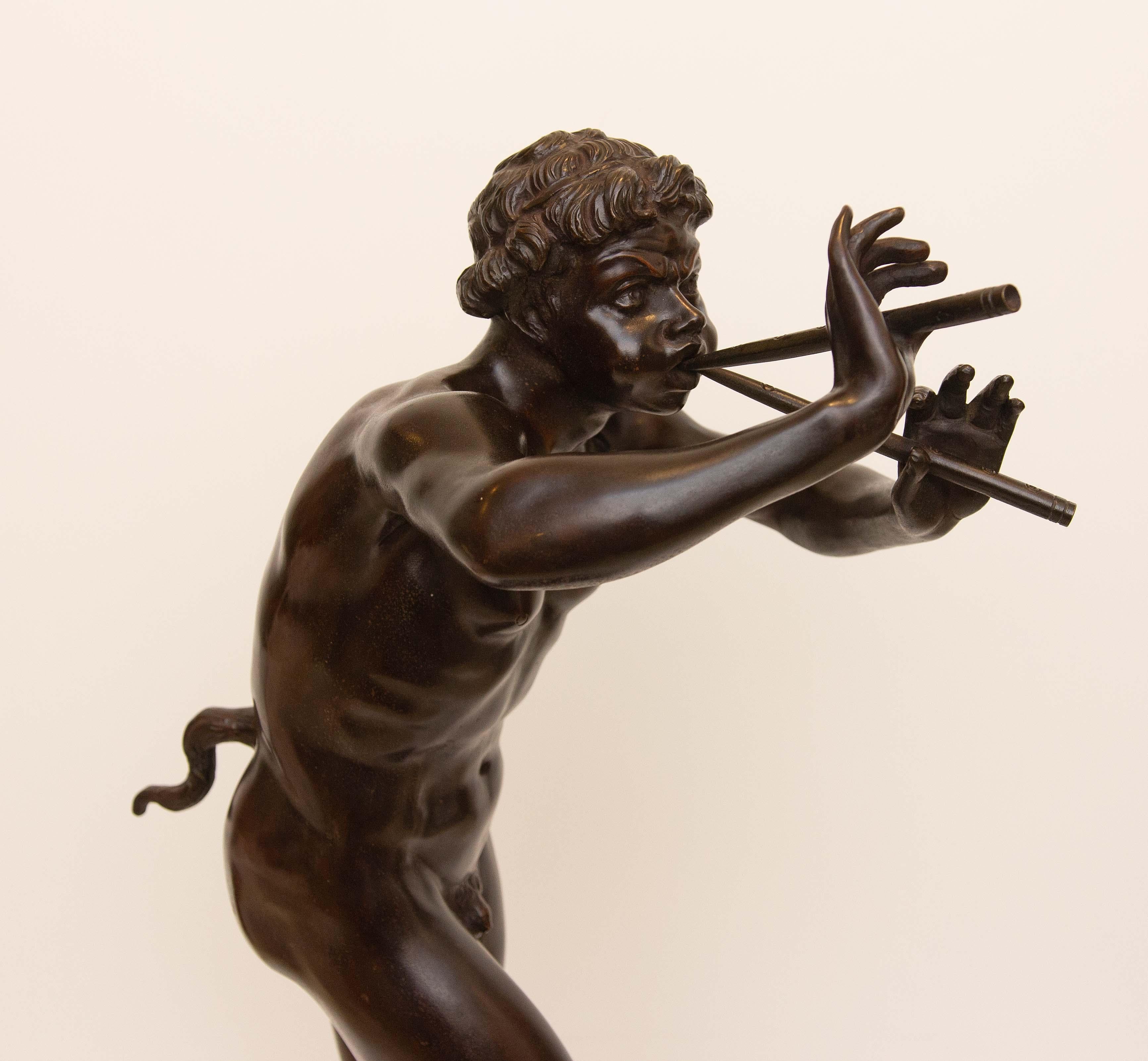 Grand Tour Bronze Statue of Pan Playing the Flute