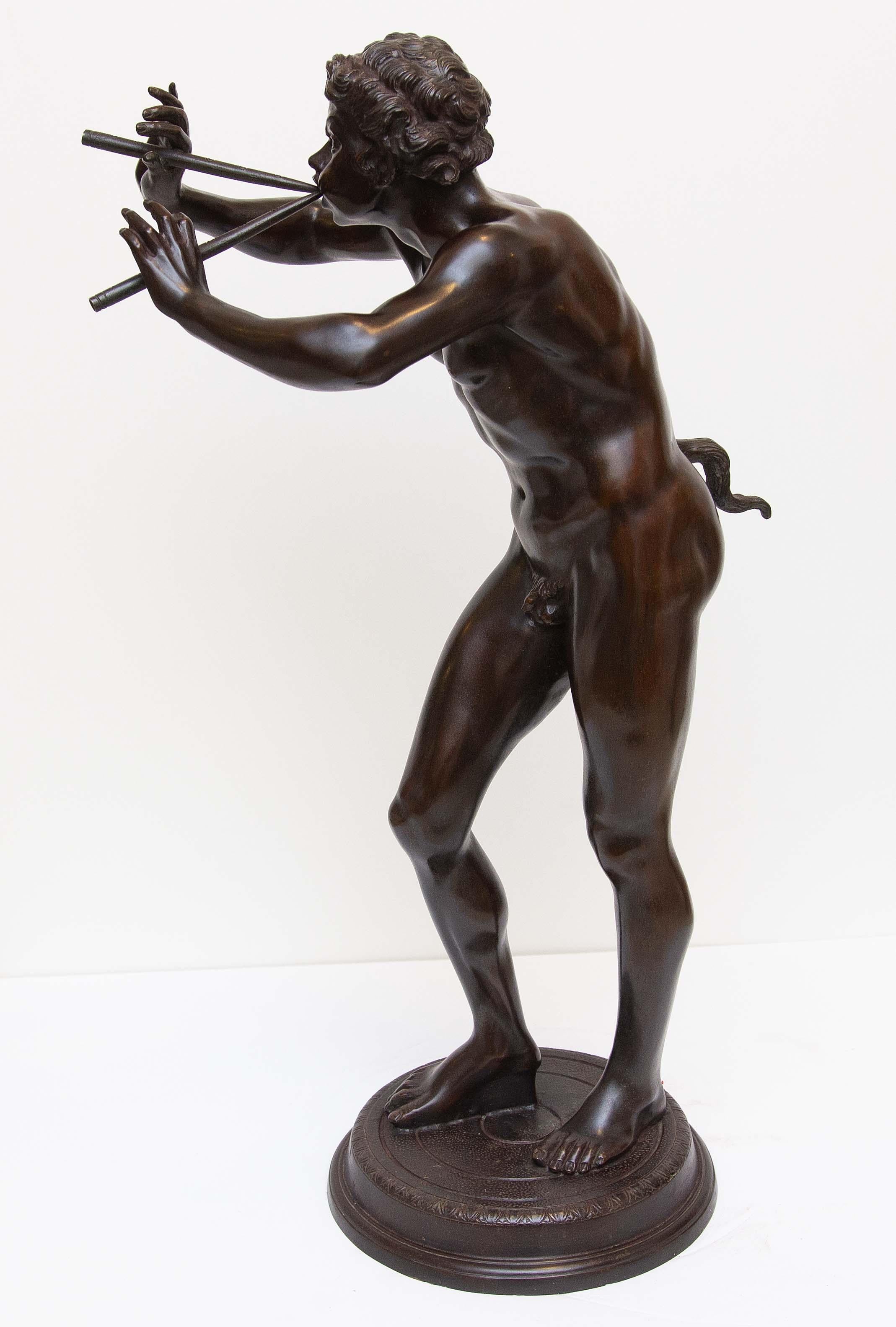 20th Century Bronze Statue of Pan Playing the Flute